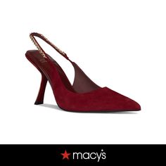 in stock Luxury Red Slingback Pumps With Sculpted Heel, Designer Red Slingback Pumps With Ankle Strap, Spring Evening Slingback Pumps With Red Sole, Chic Slingback Pumps With Red Sole, Red Slingback Pumps For Evening, Luxury Red Slingback Pumps For Party, Chic Red Slingback Pumps For Evening, Sneaker Dress Shoes, Red Suede