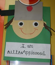 this is an image of a child's apple themed bulletin board that says i am appleseed