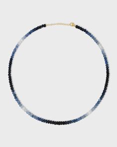 Blue Sapphire ombre necklace. Wear on its own or layer with all your favorite necklaces. 14 Karat Yellow Gold Jumbo Blue Sapphire 16 to 17 inches length 6mm bead size Style # JJ-NAZ-117 UPC 810109745586 Necklaces Sapphire, Ombre Necklace, Blue Sapphire Necklace, Sapphire Necklace, Blue Ombre, Gold Beads, Blue Sapphire, Arizona, Sapphire