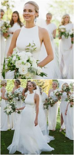 the bride and her bridal party are all dressed in white