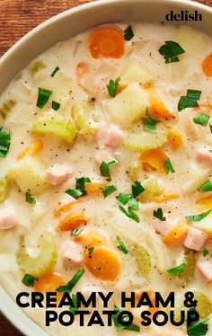 a bowl of creamy ham and potato soup