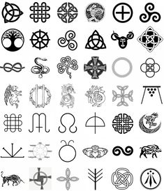 an image of various symbols and designs on a white background, including the letter s