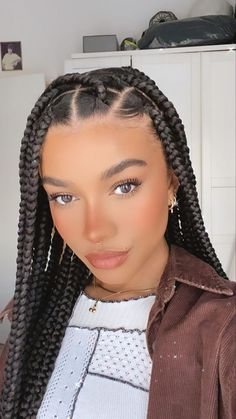 Medium Thick Braids, Braids For Mixed Women, Simple Braids For Black Women, Box Braids Hairstyles Medium, Winter Braids For Black Women, Braids 2024, Thick Box Braids, Chunky Box Braids, Nigerian Braids