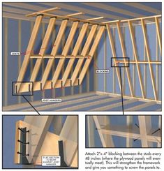 the inside of a house with wood framing and metal studs on the ceiling, showing how to install an insulated beam