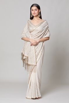 Buy Grey Saree Silk Chiffon Embroidered Lace Scoop Neck With Work Blouse For Women by Tarun Tahiliani Online at Aza Fashions. Ivory Saree, Cotton Sarees Handloom, Sequin Saree, Grey Saree, Ruffle Saree, Saree Silk, Sequin Blouse, Black Saree, Sequin Embroidery