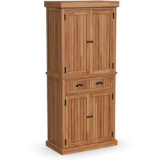 a wooden cabinet with two doors and drawers