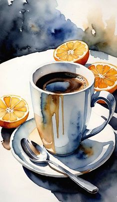 Coffee Watercolor Painting, Cute Wallpapers For Android, Fruit Art Drawings, Landscape Photography Art, Coffee Watercolor, Food Art Painting, Coffee Painting, Coffee Theme, Fruit Photography