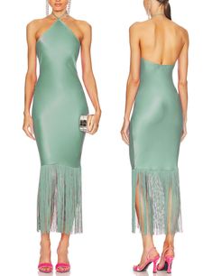 PRICES MAY VARY. Material: 86% Polyester, 14% Spandex. It is soft, comfortable, and skin-friendly, this dress is an unforgettable addition to your wardrobe arsenal. Features: Women elegant tassels party dress, sleeveless, open back, slim fit, fringe hem and halter neck. The sophisticated halter neckline elegantly complements your shoulders and neckline, offering a timeless style for any upscale event. Match: You can match this Payton trendy fringe dress with overcoats, jackets, necklaces, earrin Fitted Summer Dresses With Tassels, Elegant Sleeveless Midi Dress With Fringe, Sleeveless Fringe Midi Dress For Cocktail, Spring Fitted Midi Dress With Tassels, Chic Sleeveless Midi Dress With Fringe, Sleeveless Tassel Dress For Party Season, Sleeveless Midi Dress With Fringe For Date Night, Sleeveless Midi Dress With Tassels For Spring, Sleeveless Midi Dress With Tassels For Evening