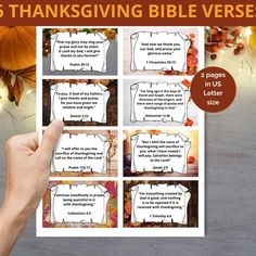 thanksgiving bible verse cards with hand holding up them