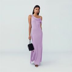 New With Tags Such A Beautiful Dress Lilac Color Chic Evening Slip Dress For Spring, Chic Spring Evening Slip Dress, Spring Evening Long Slip Dress, Long Slip Dress For Spring Evenings, Feminine Summer Maxi Dress For Dinner, Spring Evening Dress For Dinner, Red Pleated Maxi Dress, Lace Bridesmaids Gowns, Hot Pink Weddings