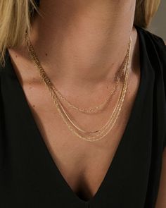 Elegant layers of unique and different chains make this necklace a real showstopper! Dazzle in the silver-tone or show off in the gold. Adjust the length to ensure the perfect fit. Materials: 14K gold or rhodium plated brass Features: Measures 14-19" with 3" extender, Lead & Nickel free, lobster clasp Chain Layered Necklace, Gold Necklace Layered, Layered Necklace, The Gold, Layered Necklaces, Gold Vermeil, Rhodium Plated, Beautiful Necklaces, Lobster Clasp