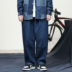 Wiaofellas - Japan fashion Retro Washed Baggy jeans Harem Pants Men's Straight Pants Hip Hop Hip-hop Denim Cargo Pants Wide Leg Pants Fashion