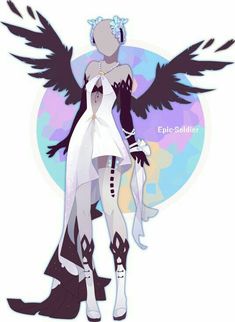 an anime character with black wings and white dress