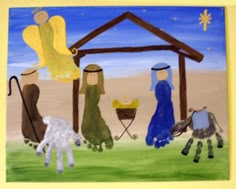 the nativity scene is depicted in this child's room wall hanging on the wall