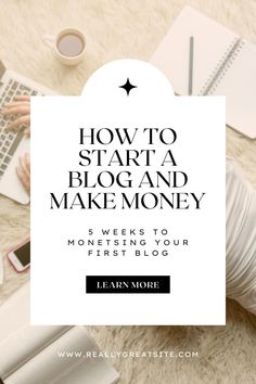 a woman typing on her laptop with the words how to start a blog and make money