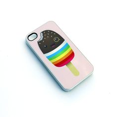 a phone case with an ice cream popsicle on the front and rainbow stripes on the back