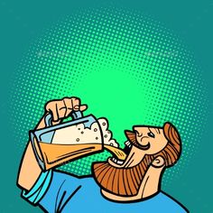 a man drinking beer from a glass in pop art comic style - people character illustration