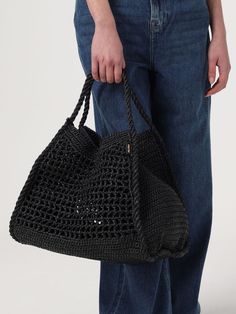 Shoulder Bag MAX MARA Woman color Black Woven Raffia, Black Shoulder Bag, Mesh Design, Daily Essentials, Max Mara, Woman Colour, Shoulder Bag Women, Top Handle, Bags Women