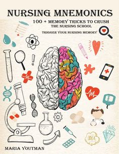 the book cover for nursing memesonics, with illustrations of brain and medical equipment