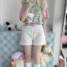 SPECIFICATIONS size Shoulder(cm) Bust(cm) Length(cm) S 39 94 62 M 41 98 64 L 43 102 66 XL 45 106 68 XXL 47 110 70 Summer Tshirts Women, Aesthetic Tops, Kawaii Shorts, Shirts Y2k, Pink Tee Shirt, Shirts Cute, Anime Tees, E Girl, Streetwear Summer