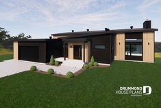 this is an artist's rendering of a modern house in the country side view