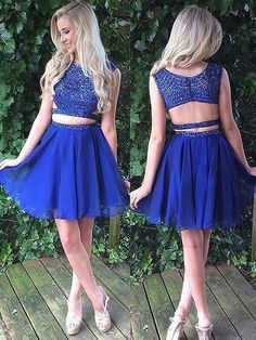 Chiffon Scoop Sleeveless Short/Mini With Beading Two Piece Dresses - Prom Dresses Chiffon Two Piece, Apple Fabric, Coaching Brand, Two Piece Dresses, Mini Homecoming Dresses, Quince Ideas, Princess Sleeves, Chiffon Shorts, Two Piece Homecoming Dress