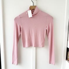 - New With Tags - Pink - Small - Modal / Elastane - Thin And Super Soft Rib - Cropped Long Sleeve Tees, Turtle Neck, Tops & Tees, Womens Tops, Tags, Long Sleeve, Pink, Women Shopping, Color