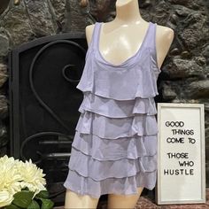 New York & Co Nwt Sleeveless Lavender Ruffle Tunic Size Medium Lb Chic Purple Tank Top For Spring, Spring Lavender Sleeveless Tank Top, Lavender Sleeveless Tank Top For Spring, Chic Lavender Top With Ruffles, Spring Fitted Lavender Tank Top, Chic Lavender Ruffled Top, Fitted Lavender Tank Top For Spring, Sleeveless Lavender Ruffled Top, Feminine Sleeveless Purple Top