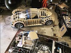 the car is made out of wood and metal