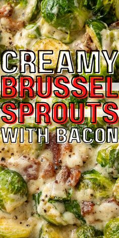 this is an image of creamy brussel sprouts with bacon