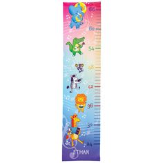 a growth chart with animals and music notes on the bottom, along with numbers for each child's height