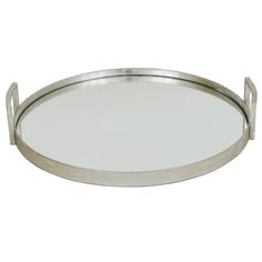 a round metal tray with handles on an isolated white background