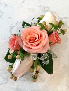 a bouquet of flowers on a marble surface