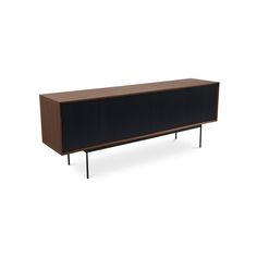 the sideboard is made out of wood and black metal