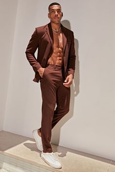 Model Height: 6'2 Large - Waste size 34 Big & Tall: Height 6'3 - Waist Size 42 Available In Brown, Blue, and Black. Button Closure Zip Fly Side Hand Pockets Slim Fit Shell: 65% Polyester 33% Viscose 2% Elastane Lining: 100% Polyester Inseam is 33 , can be tailored Pair with The Modern Stretch Suit Jacket Imported | Mens The Modern Stretch Slim Trouser in Brown size 32 by Fashion Nova Fitted Single Breasted Bottoms For Office Wear, Fitted Dress Pants With Buttons For Business Casual, Fitted Single Breasted Bottoms For Business Casual, Fitted Single Button Bottoms For Business Casual, Casual Single Breasted Fitted Bottoms, Casual Single-breasted Fitted Bottoms, Fitted Brown Dress Pants For Spring, Brown Fitted Dress Pants For Spring, Men Brunch Outfit