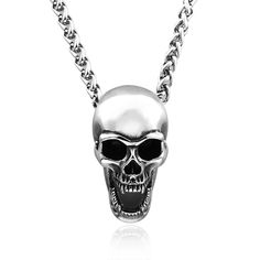 Men's punk-style goat skull pendant necklace. Men's Gothic Punk Style Necklace Unleash your edgy side with this men's goat skull pendant necklace, boasting a detailed punk rock design. High-Quality Materials The necklace is crafted from durable stainless steel and polished to shine, enhancing the gothic aesthetic. It's built to last, maintaining its shape and resisting tarnish. Versatile Accessory Ideal for rock concerts or casual outings, this bold necklace, with its striking goat skull charm a Punk Skull Shaped Stainless Steel Necklace, Punk Skull Necklace In Stainless Steel, Punk Skull Stainless Steel Necklace, Skull Bottle, Rock Concerts, Goat Skull, Sea Turtle Bracelet, Whale Necklace, Shark Necklace