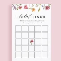 Wildflower Floral Bridal Shower Bingo Game Cards Editable Template Baby Trivia, Bridal Shower Bingo, Baby Predictions, Bride Shower, Bow Wedding, Baby Bingo, Bridal Shower Cards, Bee Baby, Winter Blue