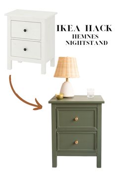 an ikea nightstand with the words ikea hack hemnes night stand next to it