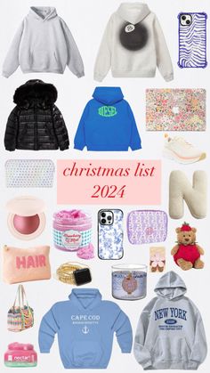 a collage of christmas items including sweaters and hats