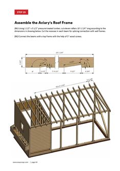 an assembly manual for a small cabin with the roof frame and floor joisting