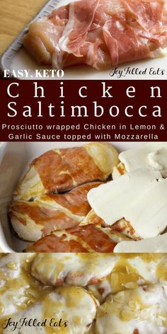 chicken and saltimbocca is shown in three different pictures