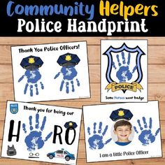 four police handprints with the words community helpers on them