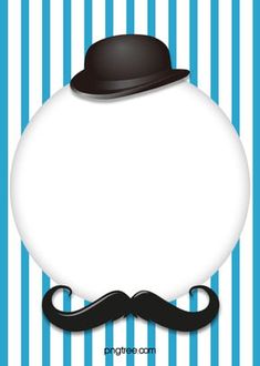 a mustache with a hat on it and a blue striped wall in the back ground