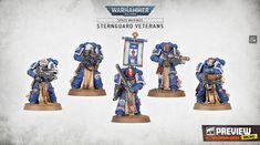 the warhammers are painted in blue and white