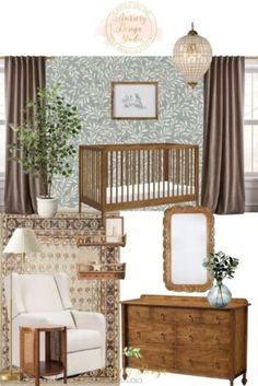 a baby's room is shown with furniture and decor