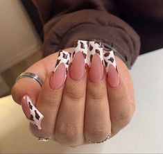 Cow Print Tips Nails, Cow Nails With Glitter, Tan Cow Print Nails, Heart Cow Print Nails, Cowprint Nail Design Almond, Cute Cow Print Nails Acrylic, Western Cow Nails, January Nails Ideas Simple Classy