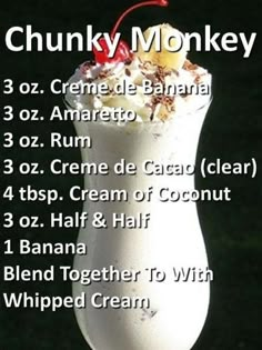 the menu for chunk monkey ice cream sundae