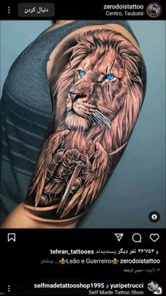 Angel Warrior Tattoo, Tattoo Homme, Animal Tattoos For Men, Tattoo Ideas Males, Mens Lion Tattoo, Animal Tattoo Ideas, Lion Head Tattoos