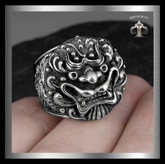 Biker Custom Foo Lion Shisa Dog is a perfect Guardian Ring. Great Asian historical design! Made to order in just your size. This is a triple shot style. Dragon, Tiger, Foo Lion design. Sinister Silver Co. For Biker Jewelry. Shisa Dog, Lion Dragon, Biker Rings Mens, Biker Jewelry, Mens Rings, Lion Design, Historical Design, Biker Rings, Sterling Silver Mens Rings