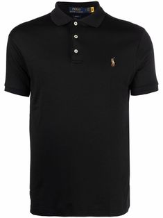 Black cotton embroidered-logo polo shirt from POLO RALPH LAUREN featuring embroidered logo at the chest, polo collar, front button placket and short sleeves. Joe Calzaghe, Tomy Hilfiger, Black Polo, Stylish Mens Outfits, Mens Clothes, Ralph Lauren Outfits, Camisa Polo, Designer Clothes For Men, Branded Shirts